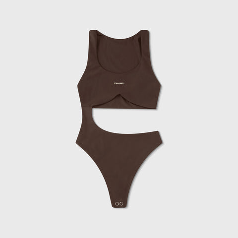 Bold-Cut Asymmetric Bodysuit - Brown