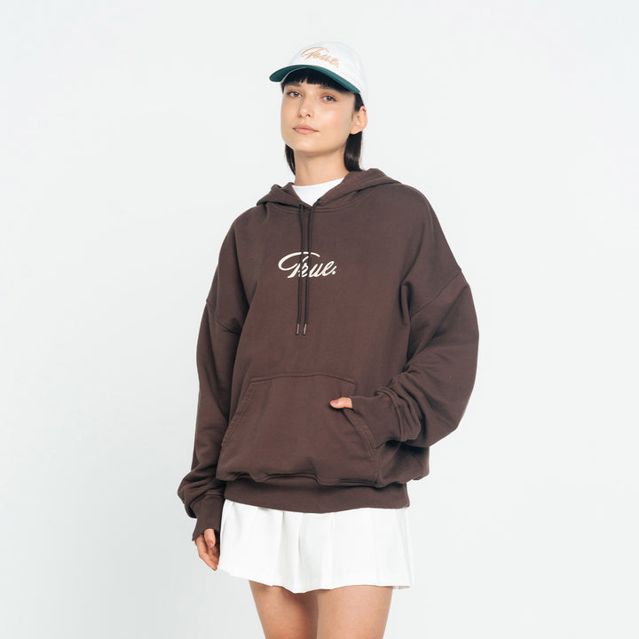 Hoodie Box Fit Curvy Logo - Café