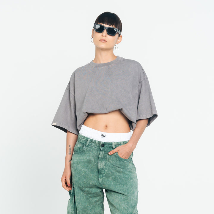 Playera Oversized Lavado - Gris Claro