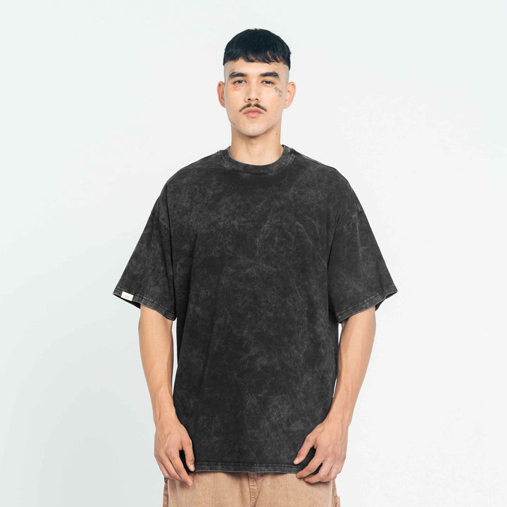 Playera Oversized Lavado Just Life - Gris Oscuro