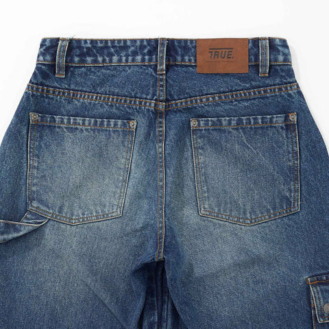 Cargo Multi-Pocket Denim Pants - Deep Blue