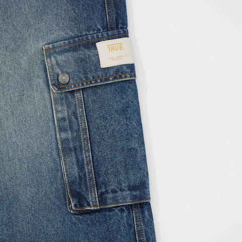 Cargo Multi-Pocket Denim Pants - Deep Blue