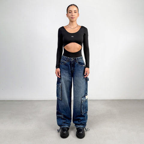 Cargo Multi-Pocket Denim Pants - Deep Blue
