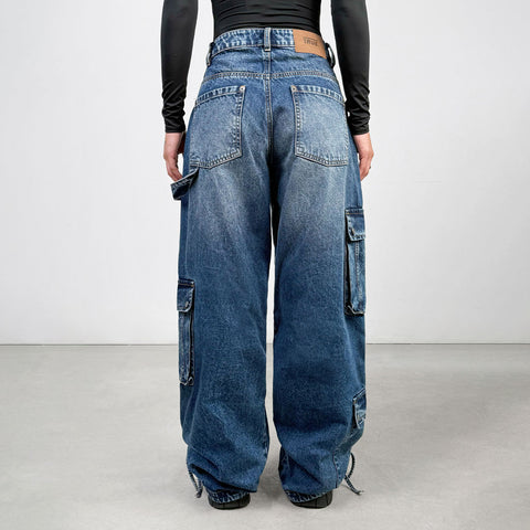 Cargo Multi-Pocket Denim Pants - Deep Blue