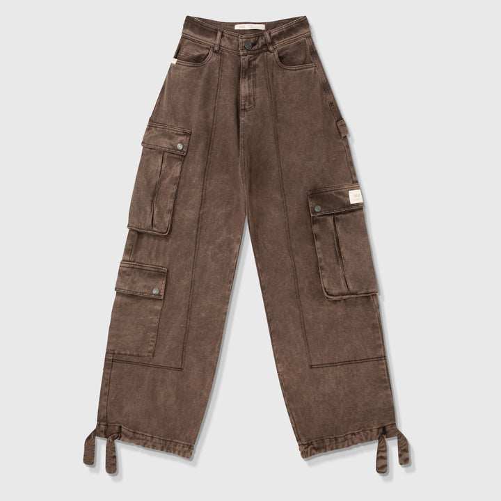 Cargo Multi-Pocket Pants - Washed Dark Brown