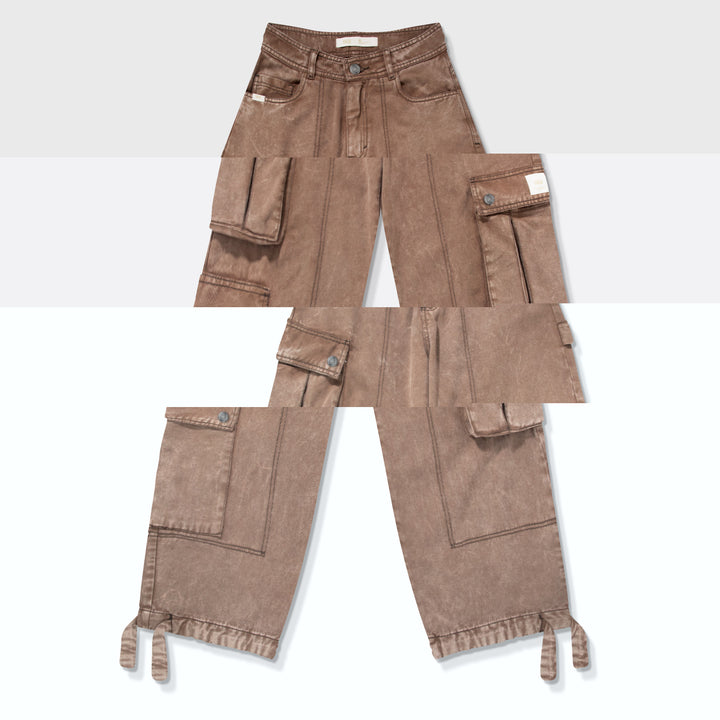 Cargo Multi-Pocket Pants - Washed Brown