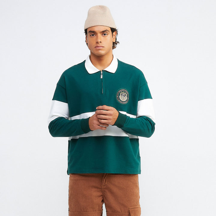 College LS Polo Sweater - Pine Green