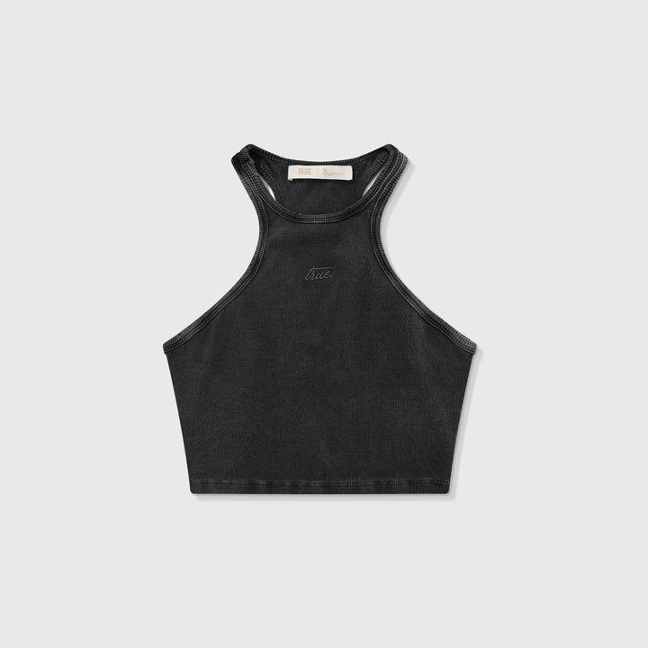 Core Ribbed Crop Tank Top- Dark Grey