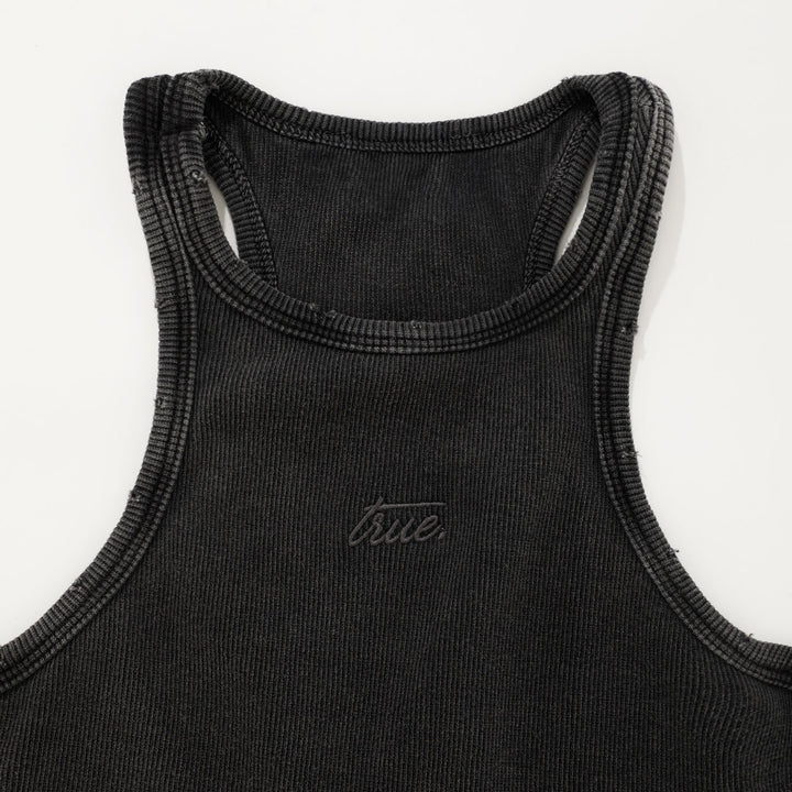 Core Ribbed Crop Tank Top- Dark Grey