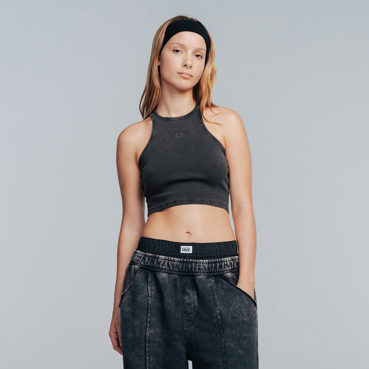 Core Ribbed Crop Tank Top- Dark Grey