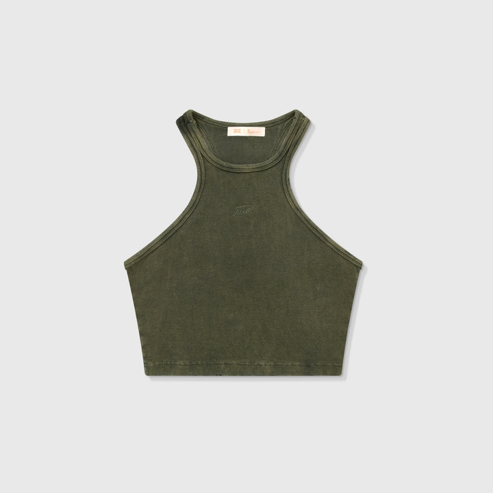 Core Ribbed Crop Tank Top- Military Green