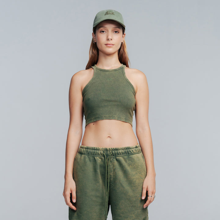 Core Ribbed Crop Tank Top- Military Green