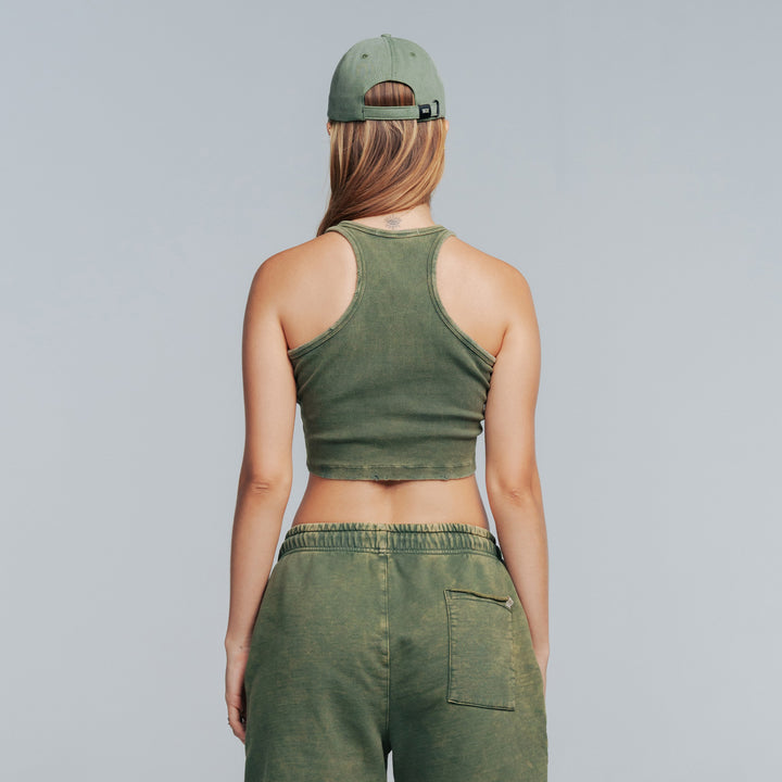 Core Ribbed Crop Tank Top- Military Green