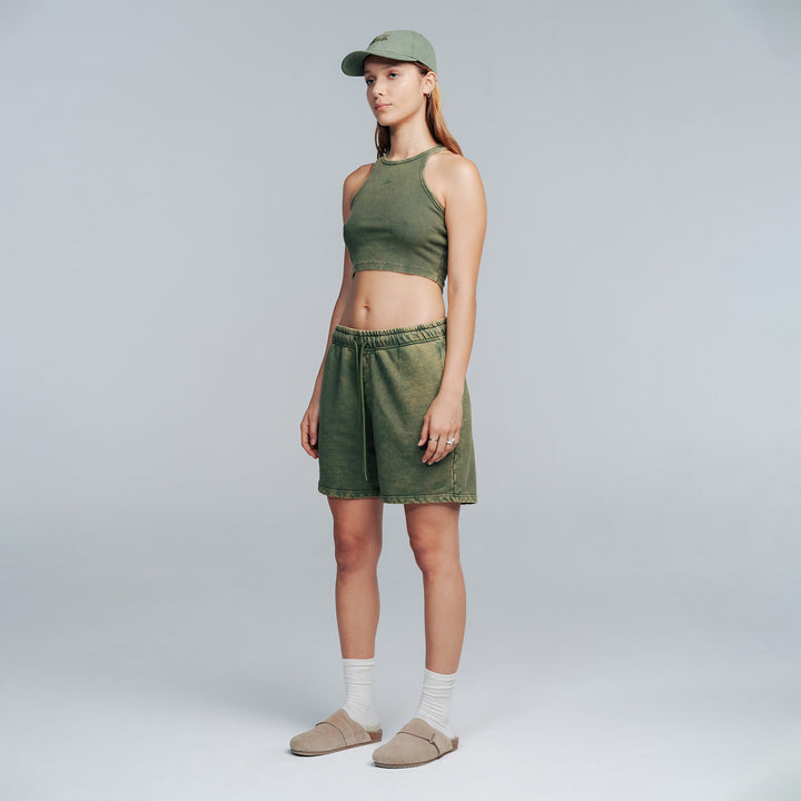 Core Ribbed Crop Tank Top- Military Green