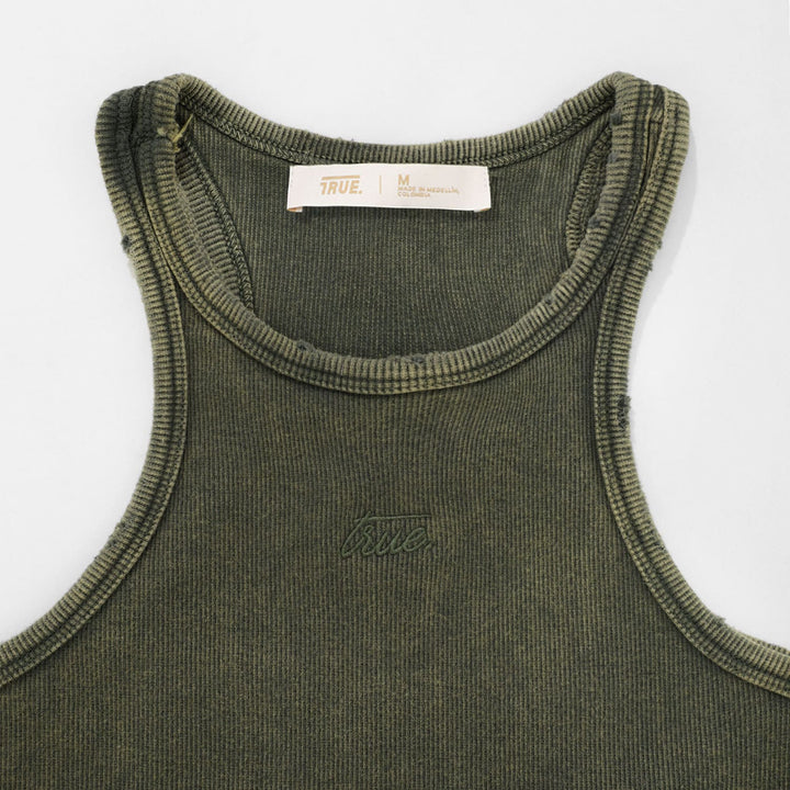 Core Ribbed Crop Tank Top- Military Green