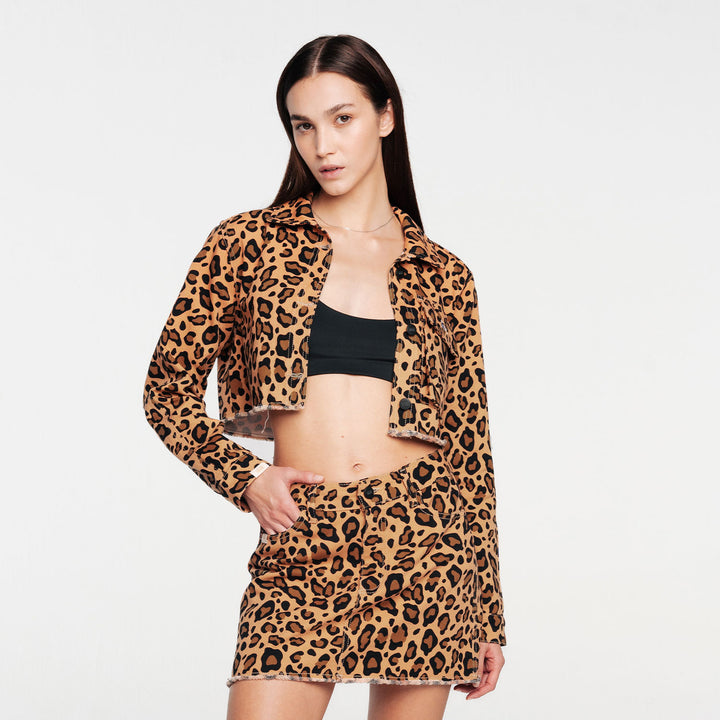 Animal Print Cropped Jacket - Cheetah