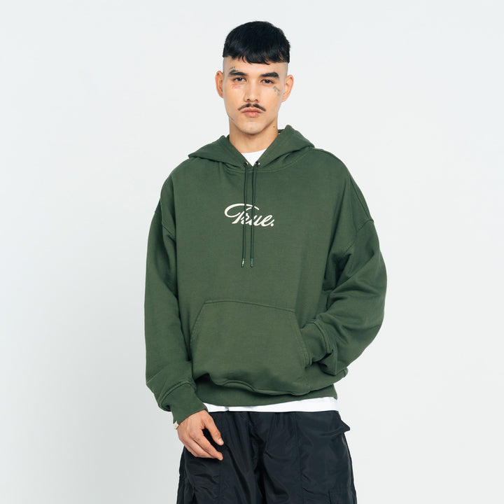 Hoodie Box Fit Curvy Logo - Verde Militar