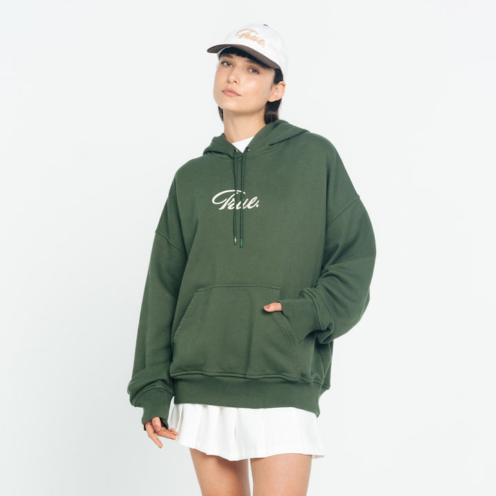 Hoodie Box Fit Curvy Logo - Verde Militar