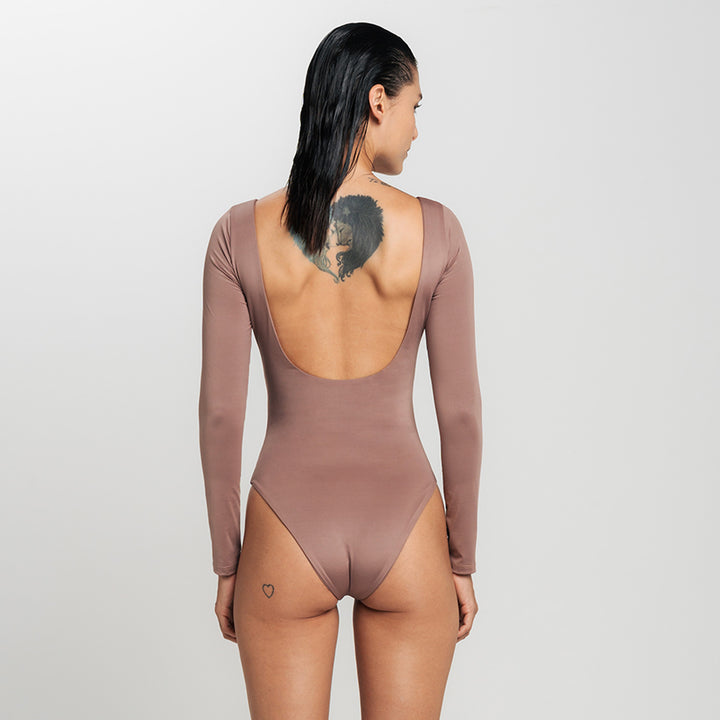 Cut-Out Bodysuit LS - Café