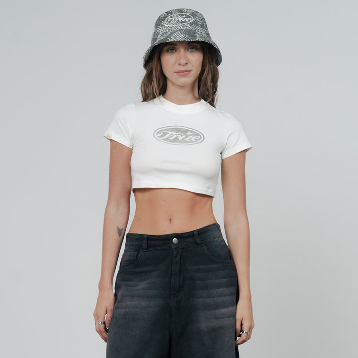 Python Slim Cropped Tee - White