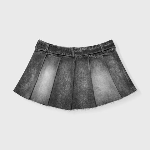 Denim Pleated Mini Skirt - Washed Black