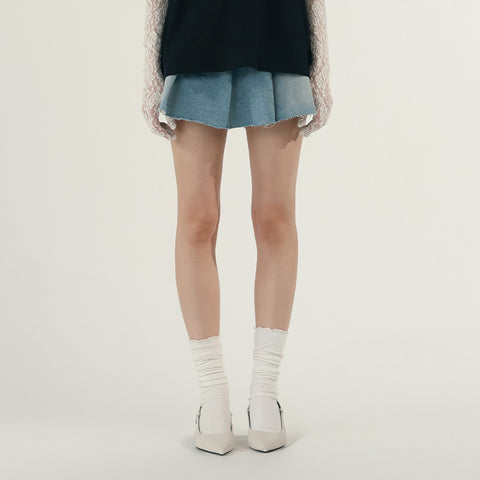 Denim Pleated Mini Skirt - Light Blue