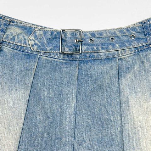 Denim Pleated Mini Skirt - Light Blue