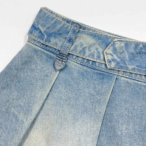 Denim Pleated Mini Skirt - Light Blue