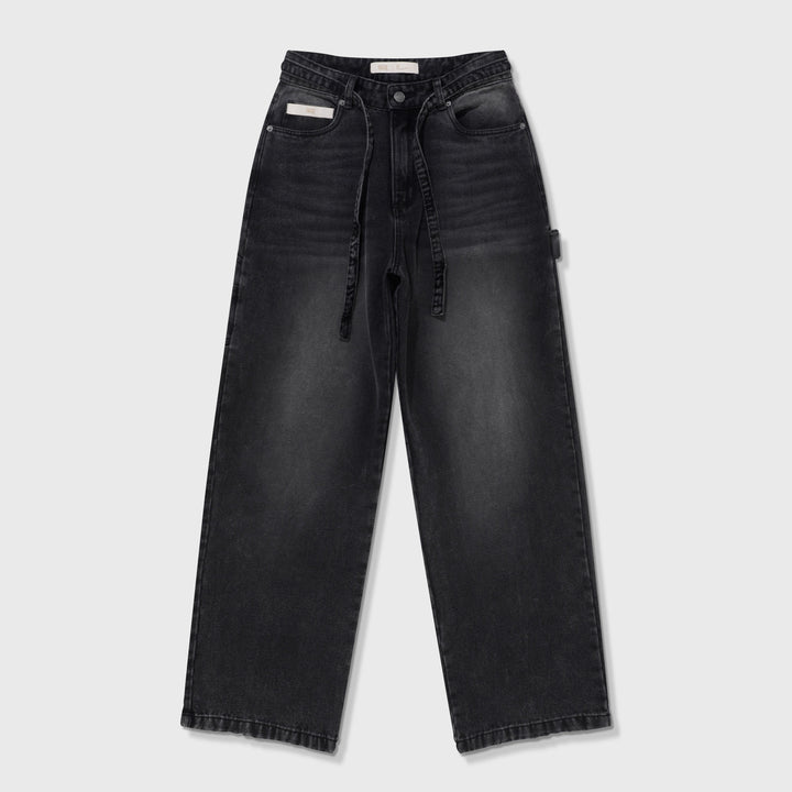 Dirty-Wash Wide-Leg Pants - Black