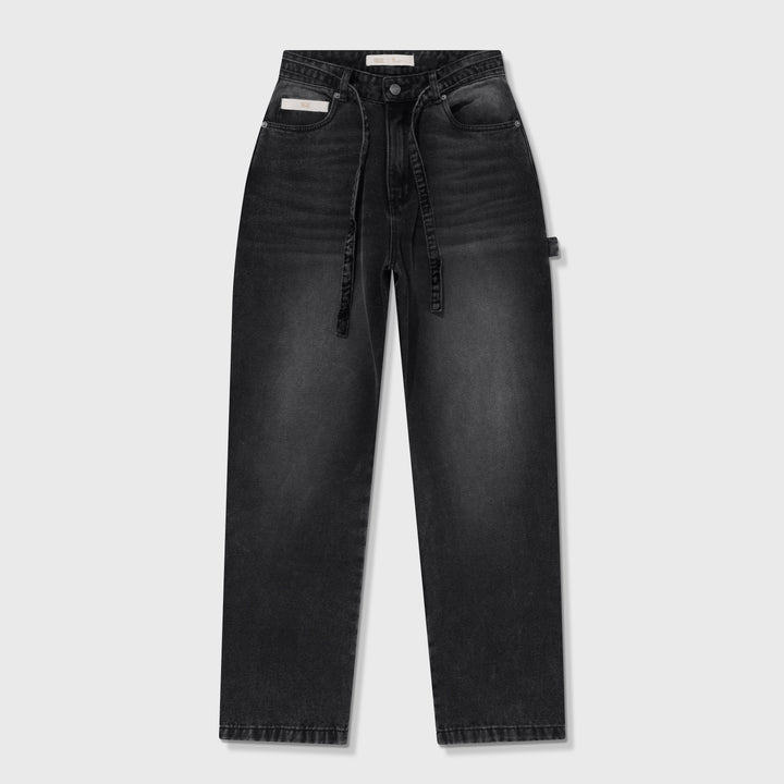 Dirty-Wash Mid-Rise Pants - Black
