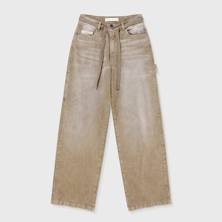 Dirty-Wash Wide-Leg Pants - Sand