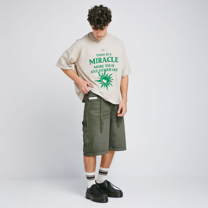 Dirty-Wash Jorts - Military Green