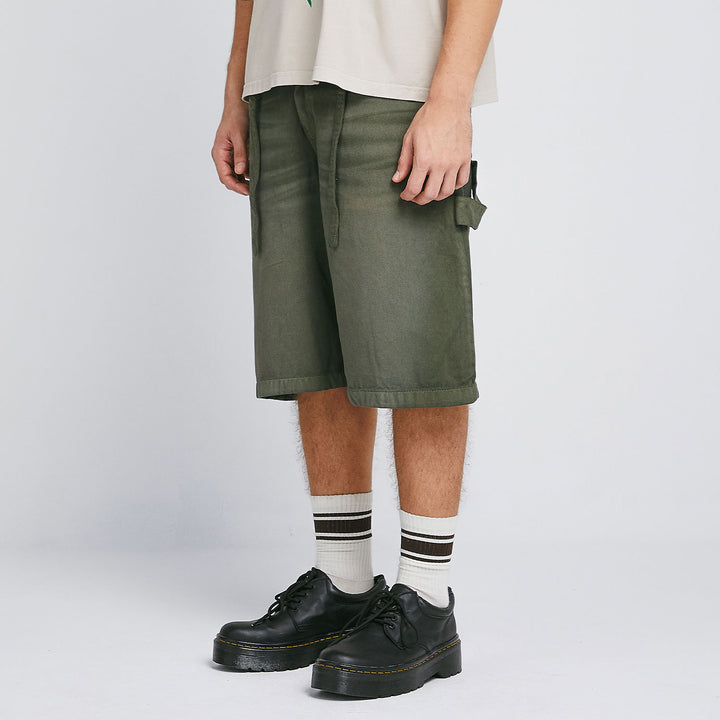 Dirty-Wash Jorts - Military Green