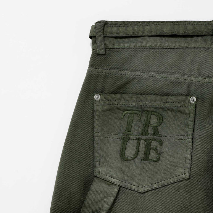 Dirty-Wash Wide-Leg Pants - Military Green