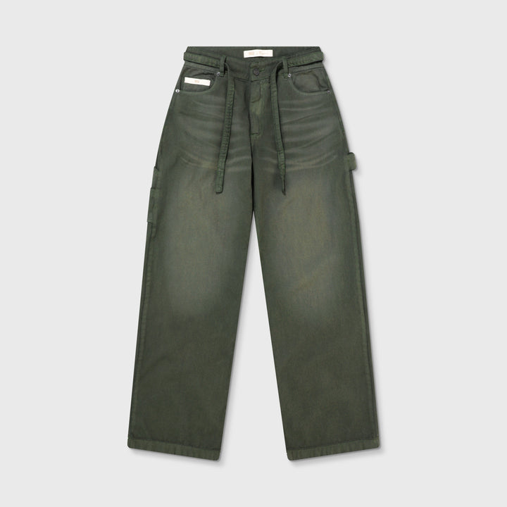 Dirty-Wash Wide-Leg Pants - Military Green