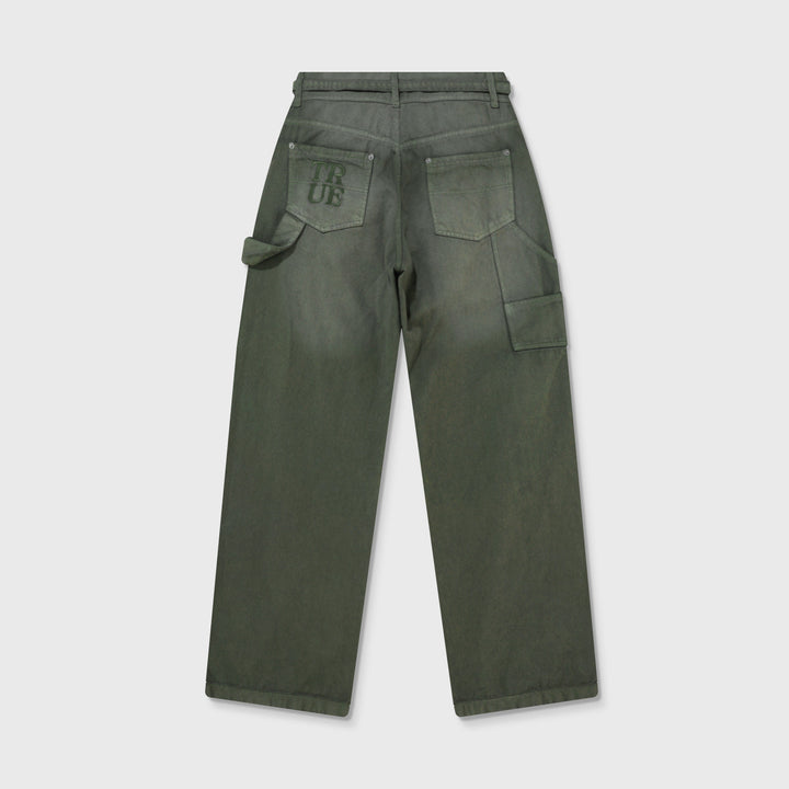 Dirty-Wash Wide-Leg Pants - Military Green