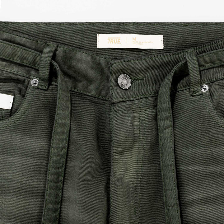 Dirty-Wash Wide-Leg Pants - Military Green