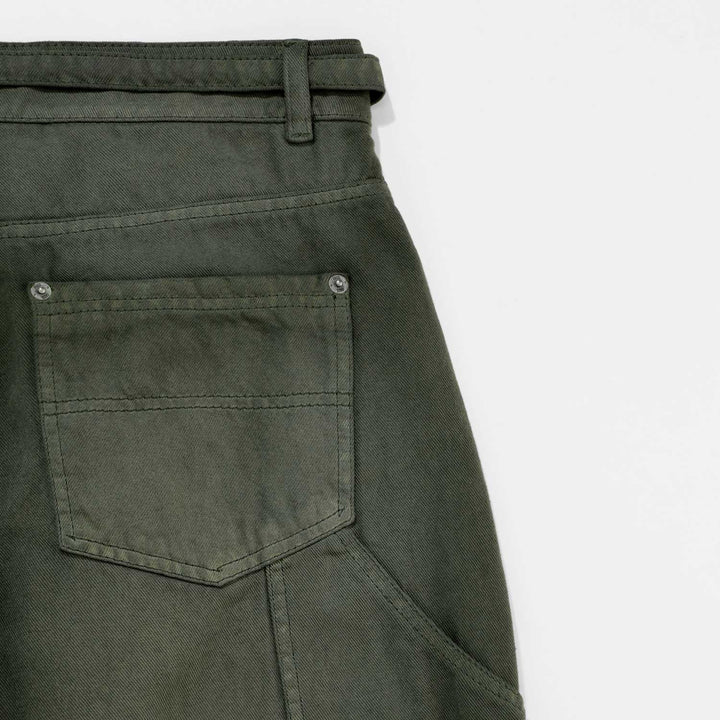 Dirty-Wash Wide-Leg Pants - Military Green