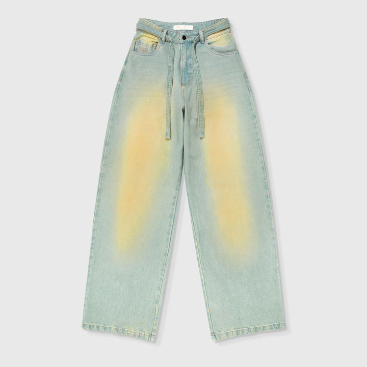 Dirty-Wash Wide-Leg Jeans - Blue