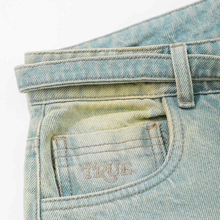 Dirty-Wash Wide-Leg Jeans - Blue