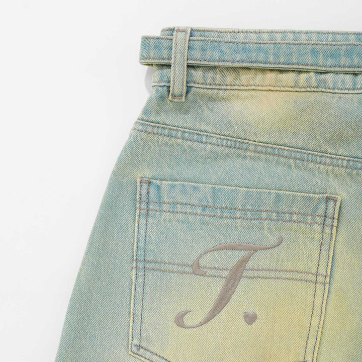 Dirty-Wash Wide-Leg Jeans - Blue