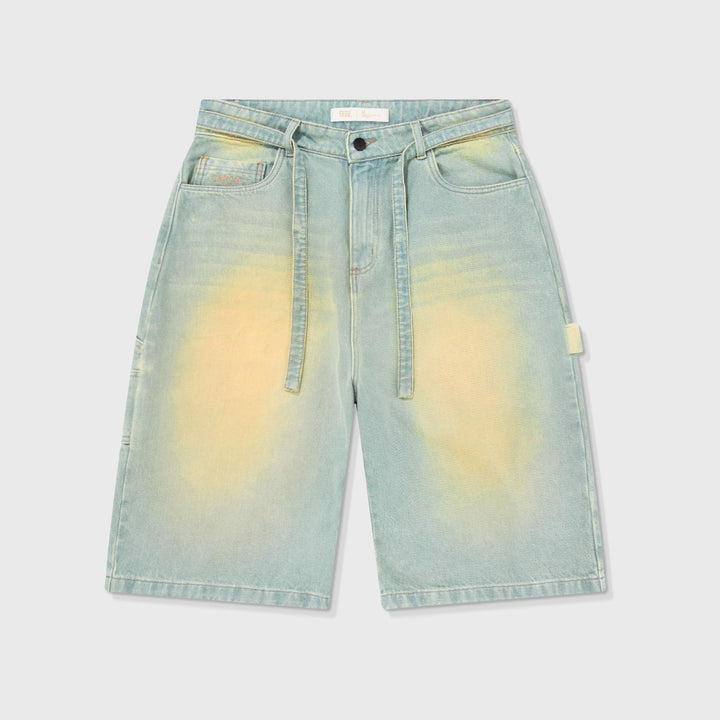 Dirty-Wash Wide-Leg Jorts - Blue