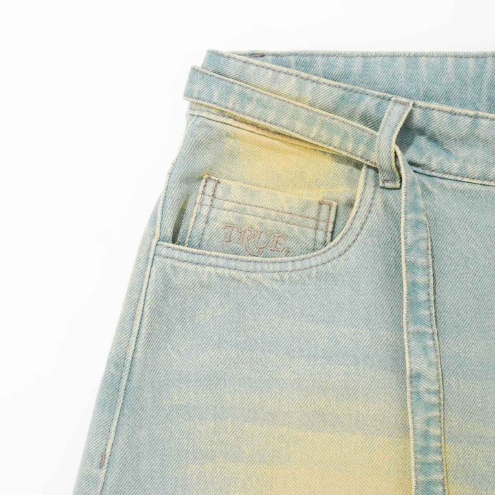 Dirty-Wash Wide-Leg Jorts - Blue