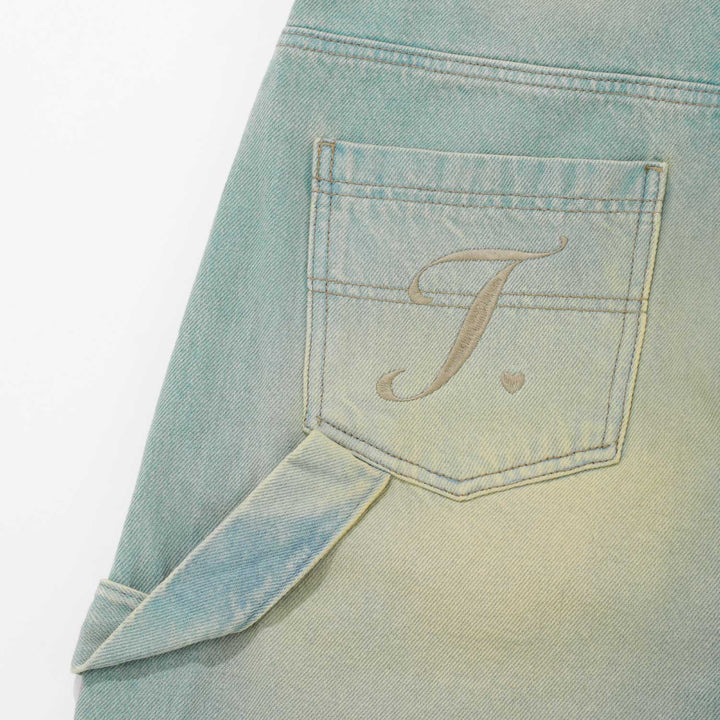 Dirty-Wash Wide-Leg Jorts - Blue