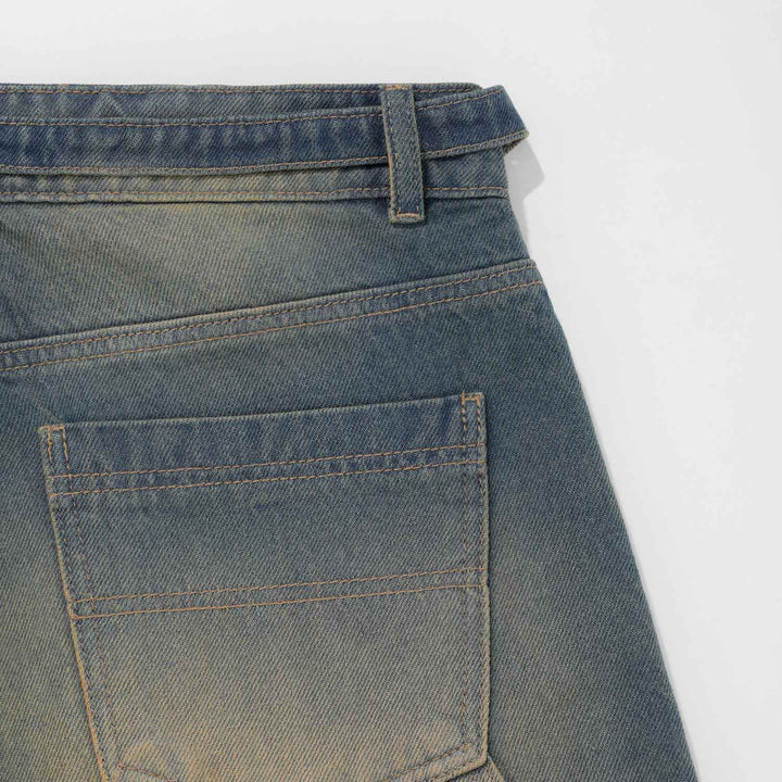 Dirty-Wash Wide-Leg Jorts - Dark blue