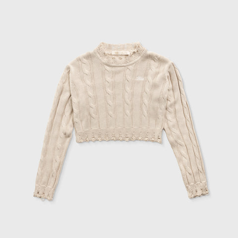 Distressed Knit Crop Sweater - Camel