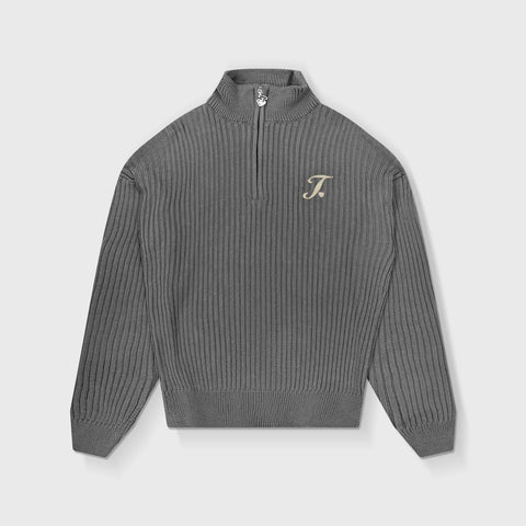 Distressed Zip Knit Sweater - Gray