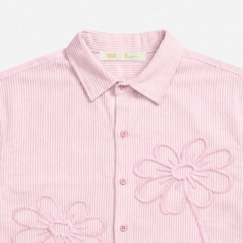 Embroidered Flower Boxy Shirt - Pink