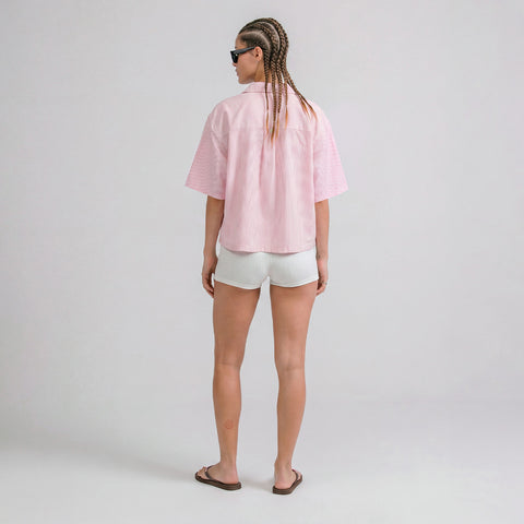 Embroidered Flower Boxy Shirt - Pink
