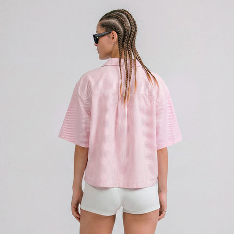 Embroidered Flower Boxy Shirt - Pink